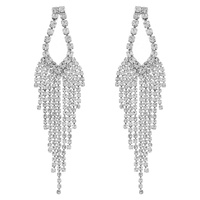 OPEN TEARDROP TASSEL LONG DROP CRYSTAL EARRINGS