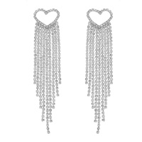 OPEN HEART TASSEL LONG DROP CRYSTAL EARRINGS