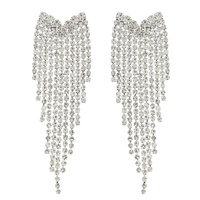 CHEVRON TASSEL LONG DROP CRYSTAL EARRINGS