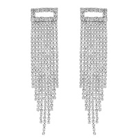 OPEN RECTANGLE TASSEL LONG DROP CRYSTAL EARRINGS