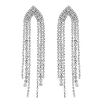 POINTED ARCH TASSEL LONG DROP CRYSTAL EARRINGS