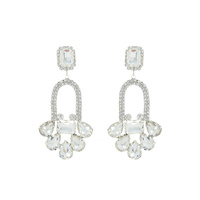 CRYSTAL GEM ARCH CLUSTER CHANDELIER LONG DROP EARRINGS