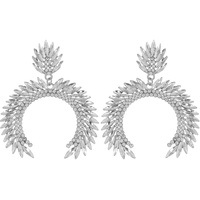 CRYSTAL LEAF CLUSTER ARCH SHAPED DANGLE AND DROP EARRINGS