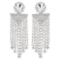 2-TIER DANGLE AND DROP CRYSTAL TASSEL EARRINGS