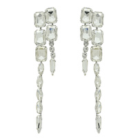 LINEAR OCTAGON CUT CRYSTAL CLUSTER LONG DROP EARRINGS