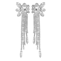 CRYSTAL TASSEL LONG DROP CLUSTER  EARRING