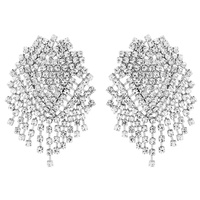 CRYSTAL RHINESTONE FRINGE DROP POST EARRINGS