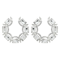 FASHION PARTY GEMSTONE AND RHINESTONE PAVE HALF HOOP EARRING