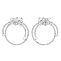 GEMSTONE FLOWER WITH RHINESTONE HOOP DROP EARRINGS