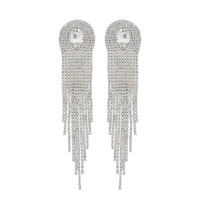 CRYSTAL RHINESTONE ARCH TASSEL LONG DROP EARRINGS