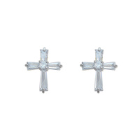 CZ BAGUETTE STONE CROSS EARRING
