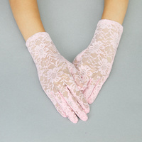 LACE GLOVES W/FLOWERS PINK