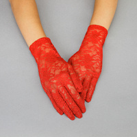 LACE GLOVES W/FLOWERS RED
