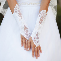 SATIN BRIDAL FINGERLESS GLOVES W/LACE ON BOTH SIDE