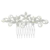 FLORAL CRYSTAL RHINESTONE AND PEARL BRIDAL DECORATIVE UPDO HAIR COMB