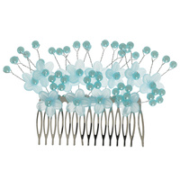 PASTEL COLORED 1-PIECE LARGE DOUBLE LAYER CRYSTAL AND PEARL FLORAL SIDE COMB