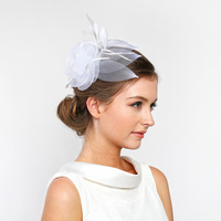 WHITE POPULAR DRESSY FASCINATOR WITH FLORAL CENTER