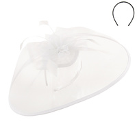 WHITE SOPHISTICATED WEDDING FASCINATOR WITH FLORAL CENTER