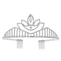CRYSTAL RHINESTONE PAVE ROYAL PRINCESS TALL TIARA HEADPIECE WITH HAIR COMB