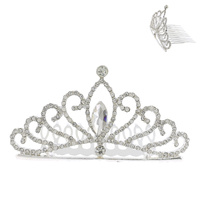 CRYSTAL RHINESTONE PAVE TEARDROP CUT GEMSTONE SWIRL TIARA WITH COMB
