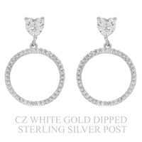 GOLD PLATED CZ PAVE HEART OPEN CIRCLE EARRINGS