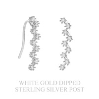 .925 STERLING SILVER POST FLORAL CUBIC ZIRCONIA GOLD DIPPED CRAWLER EARRINGS