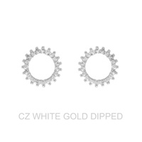 GOLD DIPPED CZ SUNBURST OPEN CIRCLE STUD EARRINGS