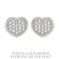 GOLD DIPPED CUBIC ZIRCONIA PAVE HEART SHAPED STERLING SILVER POST EARRINGS