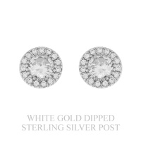 .925 STERLING SILVER POST CUBIC ZIRCONIA HALO GOLD DIPPED STUD EARRINGS