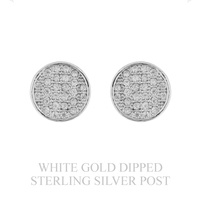 .925 STERLING SILVER POST CUBIC ZIRCONIA PAVE DISC GOLD DIPPED STUD EARRINGS