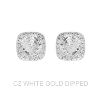 GOLD DIPPED CZ SQUARE HALO STUD EARRINGS