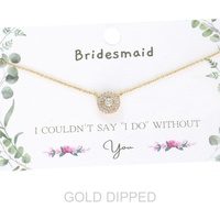 BRIDESMAID GOLD DIPPED CZ PAVE DISC NECKLACE