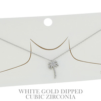 15" GOLD PLATED CUBIC ZIRCONIA PAVE ADJUSTABLE PALM TREE PENDANT NECKLACE IN WHITE AND YELLOW GOLD PLATTING
