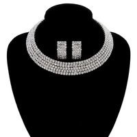 5 Line Rhinestone Open Choker Collar Necklace and Earrings Set