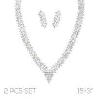 CRYSTAL RHINESTONE V-SHAPE NECKLACE SET