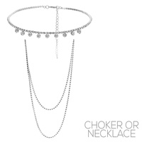 CRYSTAL RHINESTONE DROP CHOKER NECKLACE