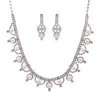 CRYSTAL RHINESTONE WITH PEARL BRIDAL WEDDING NECKLACE AND EARRINGS SET