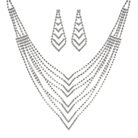 CRYSTAL RHINESTONE V SHAPE NECKLACE AND EARRINGS SET