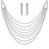 8 LINE CRYSTAL RHINESTONE LAYERED NECKLACE AND EARRINGS SET