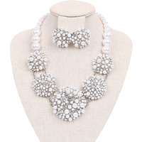 5 RND PEARL CLUSTER NECKLACE AND EARRINGS  SET