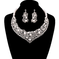 Stone And Pearl V Necklace And Earrings Set Nbq10Rwh Dressy Pearl Necklace