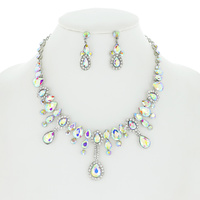TEARDROP CRYSTAL CLUSTER ADJUSTABLE NECKLACE EARRINGS SET