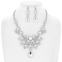 BRIDAL CRYSTAL TEARDROP BIB NECKLACE EARRINGS SET