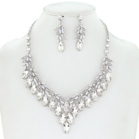 CRYSTAL V-SHAPE VINE LEAF BIB NECKLACE EARRINGS SET