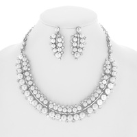 SYNTHETIC PEARL  & CRYSTAL RHINESTONE ADJUSTABLE COLLAR NECKLACE EARRING SET
