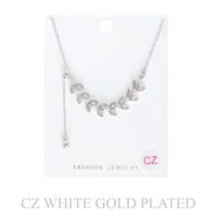 GOLD PLATED CZ OLIVE VINE LARIAT CHAIN NECKLACE