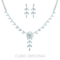 CUBIC ZIRCONIA FLORAL LARIAT NECKLACE SET