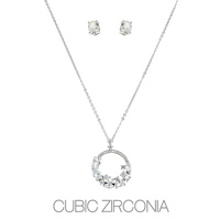 CUBIC ZIRCONIA CIRCLE PENDANT NECKLACE AND EARRINGS SET
