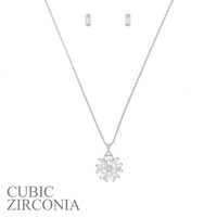 CUBIC ZIRCONIA FLOWER PENDANT NECKLACE AND EARRINGS SET