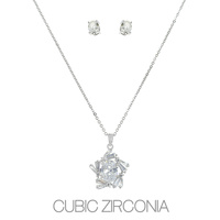 CUBIC ZIRCONIA STAR PENDANT NECKLACE AND EARRINGS SET